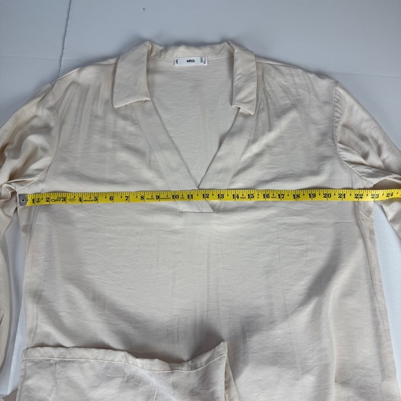 Mango MNG Womens Midi Kaftan Shirt Dress Beige V-Neck Long Sleeve Size 6 - Picture 7 of 9